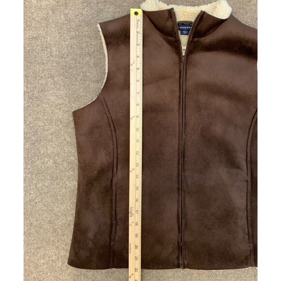 Lands End Vest Womens S/P (6-8) Sherpa Shearling Lined Vegan Faux Suede Zip-Up - Picture 5 of 9